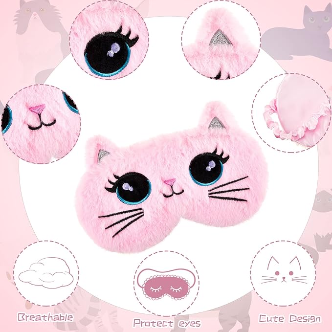3 Pieces Sleep Mask for Kids, Girls Plush Sleeping Eye Cover Soft Eye Blindfold Cover Animal Shade for Kids(Colorful,Cat Style) - Bloomnest