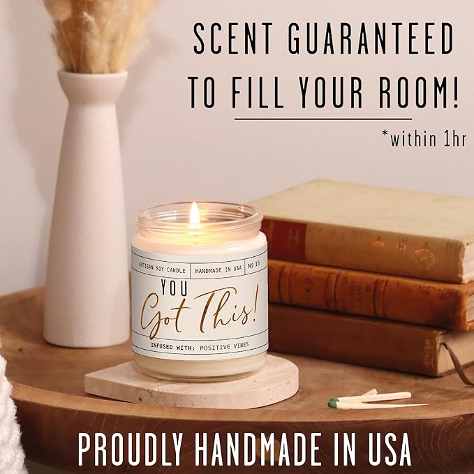 You Got This Gift for Women - 'You Got This' Soy Candle, w/Vanilla, Coconut & Citrus I Positive Vibes Candles for Women I Motivational Desk Decor I Inspirational Decor I 9oz Jar, 50Hr Burn, USA Made - Bloomnest
