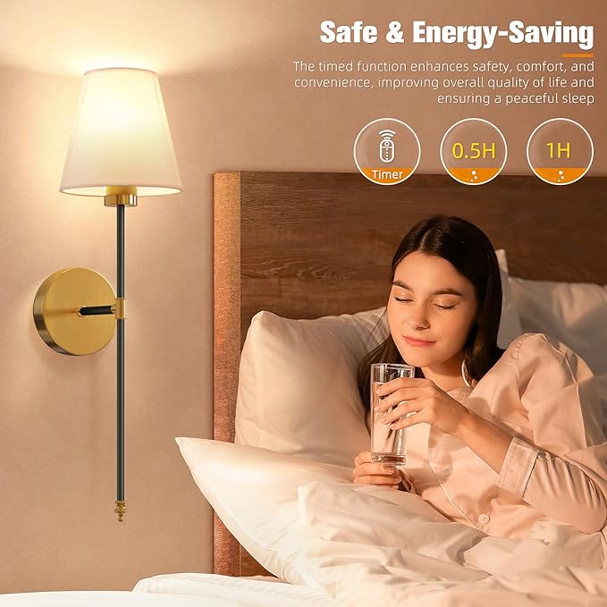 NIORSUN Battery Operated Wall Sconce Set of 2,Black-Gold Rechargeable Wall Lights with 5200mAh Dimmable Bulbs and Remote,10 Colors Wireless Wall Lamps for Bedroom Living Room Hallway Decor - Bloomnest