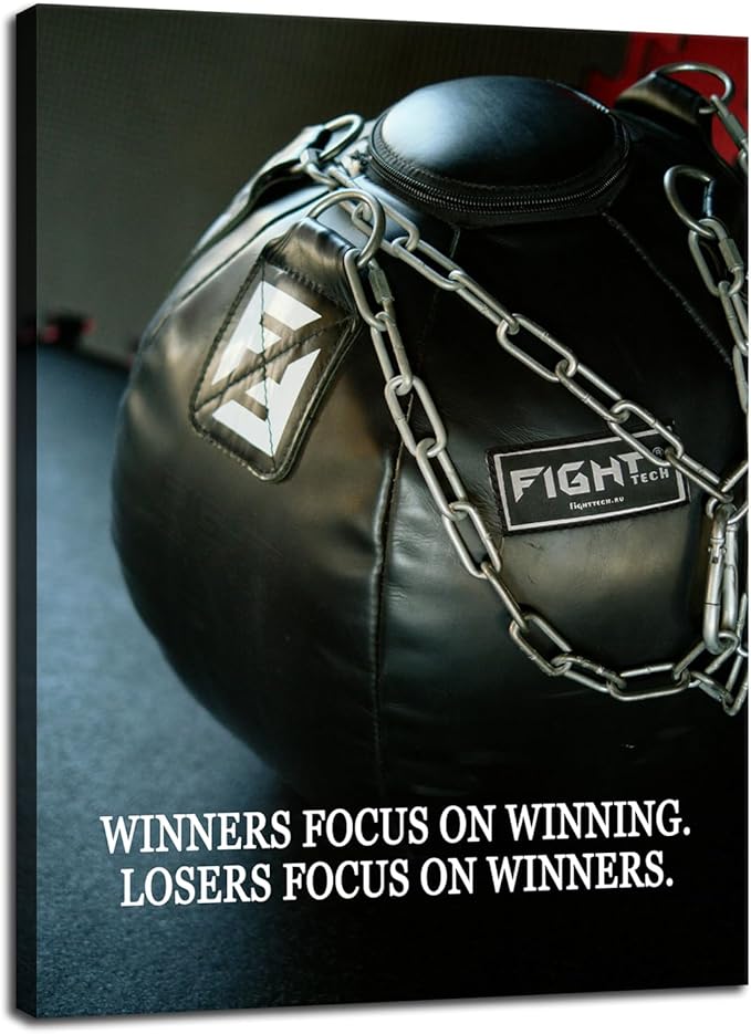 "Winners Focus on Winning" Quote Inspirational Wall Art Success Motivational Mindset Poster for Gym Sports Club Office Bedroom Home Framed Ready to Hang [18" W X 24" H] - Bloomnest