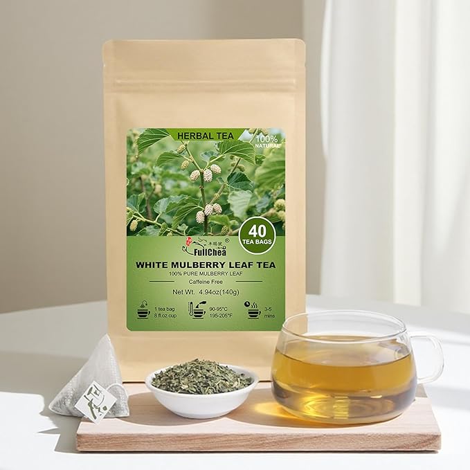 FullChea - White Mulberry Leaf Tea, 40 Teabags – 100% Pure Dried Mulberry Tea – Slightly Sweet & Refreshing - Non-GMO - Caffeine-Free - Support Wellness & Improve Digestion - Bloomnest