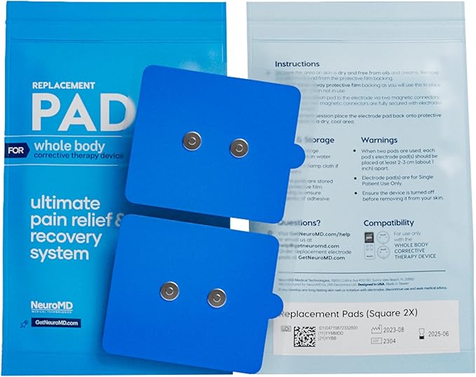 NeuroMD 2-Pack Square Replacement TENS Unit Electrode Pads for Wireless Muscle Stimulator & Pain Relief - Reusable 30 Times | Snap-On Connector | Compatible with Whole Body Corrective Therapy Device - Bloomnest