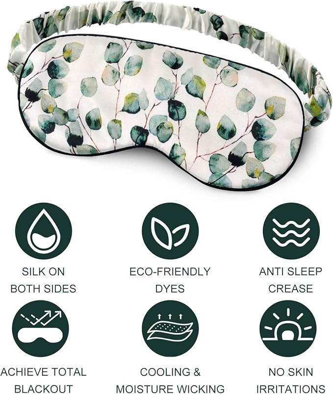 OLESILK 100% Natural Mulberry Silk Sleep Eye Mask Block Out Light, Fashion Printed Eye Mask Blindfold for Women Men Full Night Sleeping, Chic Eye Cover Eyeshade, Pattern 2 - Bloomnest