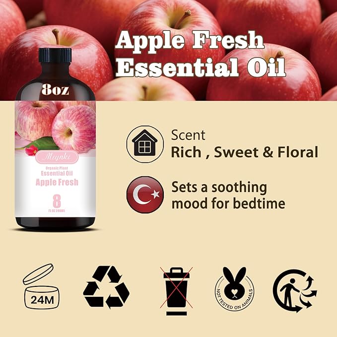 Apple Fragrance Oil-Apple Essential Oil 8.33oz (250ml)-100% Pure Natural Scent for Diffusers, Candles, Soap Making & Aromatherapy-Relaxing Home & Gift Essential Oil for Bath, Massage - Bloomnest