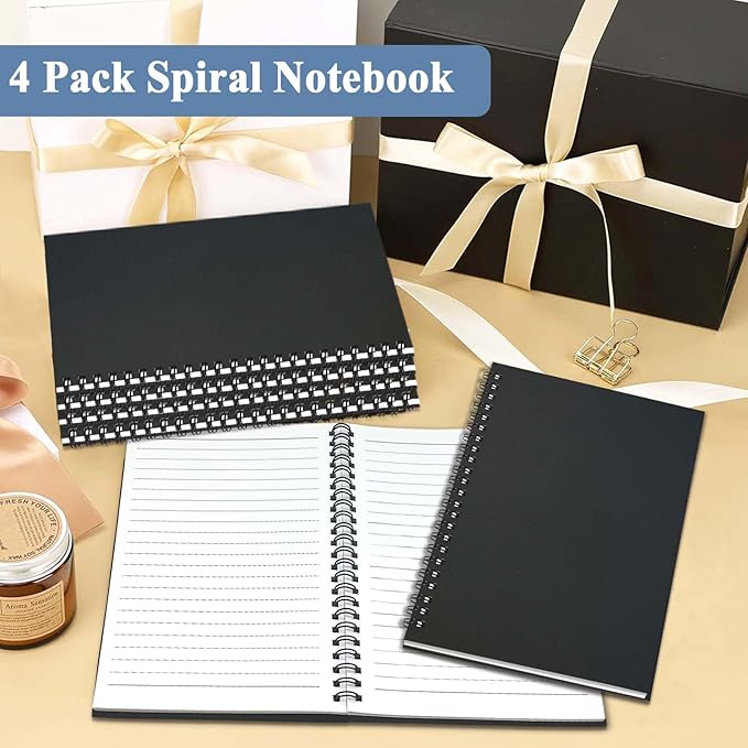 GINMLYDA 4Pack Small Spiral Notebook A5, 8.25x5.5” 120 Lined Pages Wide Ruled Spiral Journal Bulk Blank Kraft Cover Spiral Bound Notebook & Writing Pads for Home Office Meeting Work Note Taking - Bloomnest