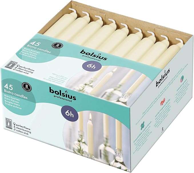 BOLSIUS Ivory Household Candles Bulk Pack 45 Count - Unscented Dripless 7 Inch Dinner Candlesticks - 6+ Hours Burn Time - Premium European Quality - Consistent Smokeless Flame - 100% Cotton Wick - Bloomnest