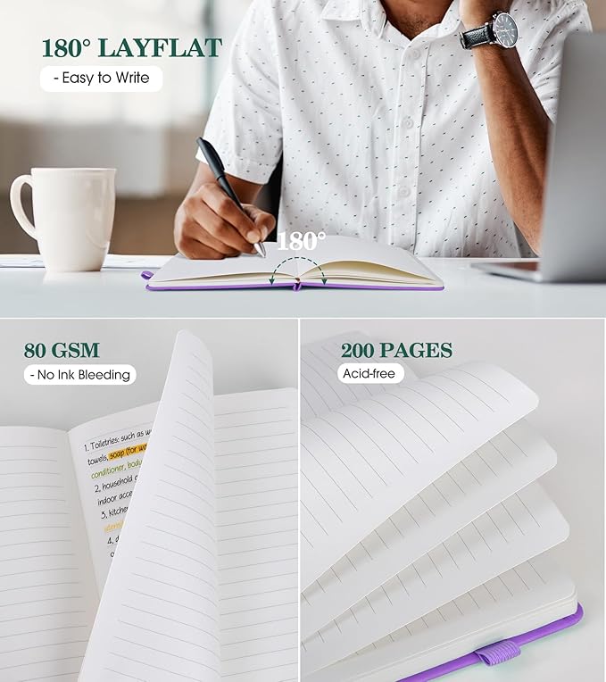 Lined Journal Notebook for Women, A5 200 Pages Hardcover Leather Journals for Writing, Thick Daily Journaling, College Ruled Notebooks for Work School, Note Taking, Business 5.75'' X 8.38'' Purple - Bloomnest