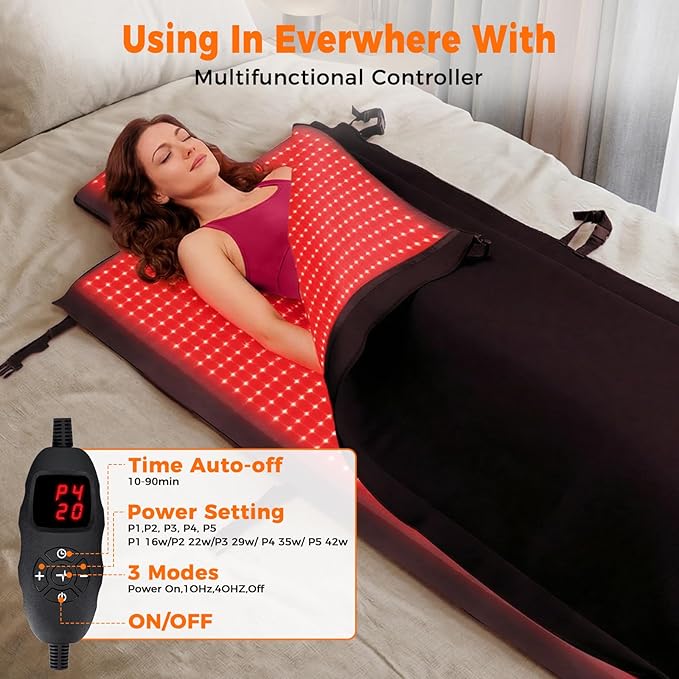 Full Body Red Light Therapy Mat, Large Size Red Light Therapy for Body 660 & 850nm Dual Wavelength Red Light Blanket, Birthday Christmas Gifts for Women Men Mom Dad Father Lover Black fyovuv