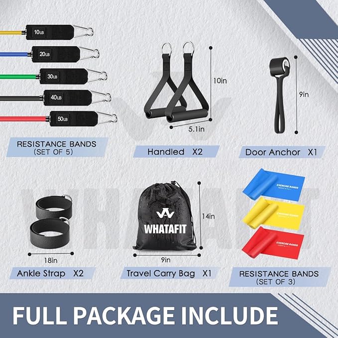 WHATAFIT Resistance Bands, Exercise Bands，Resistance Bands for Working Out, Work Out Bands with Handles for Men and Women Fitness, Strength Training Home Gym Equipment - Bloomnest