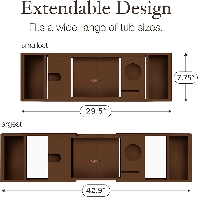 Wooden Bathtub Tray - Foldable & Expandable Bamboo Bath Tray for Tub with Wine Holder, Book & Tablet Stand - Bath Caddy Tray for Bathtub, Spa Bath Accessories, Tub Tray Table, (Brown) - Bloomnest