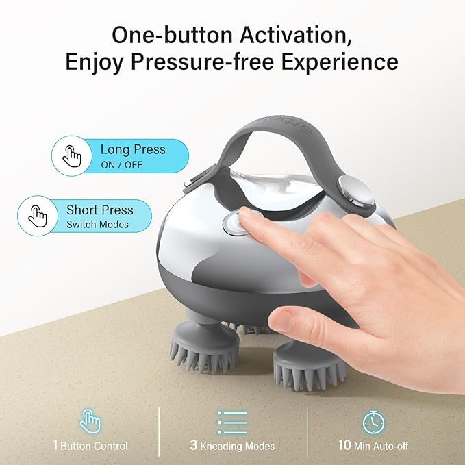arboleaf Scalp Massager Rechargeable Head Massager Scalp Stress Relax, Waterproof Handheld Hair Scratcher with 8 Removable Massage Claws, Gift for Dad Mom arboleaf