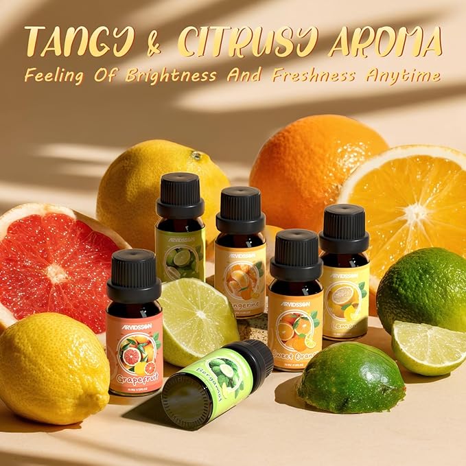 Citrus Essential Oils Set, ARVIDSSON Fresh Fruit Essential Oil for Diffuser, Grapefruit, Bergamot, Sweet Orange, Lemon, Lime, Tangerine, Citrusy Scented Oils Gift for Women - Bloomnest