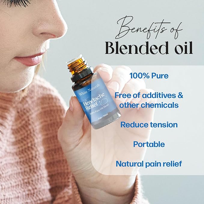 White Naturals Headache Relief Essential Oil Blend – Soothing Aromatherapy Oil for Tension & Headache Relief, 100% Pure & Natural Essential Oils for Calm & Relaxation, 1oz - Bloomnest
