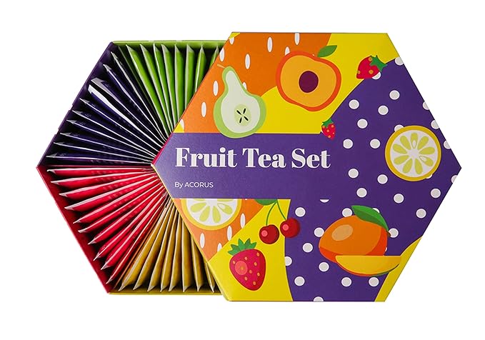 ACORUS Fruit Luxury Tea Set - Assorted Fruit and Herbal Teas Box, Tea Gift Set for Women and Tea Lovers, Large Variety Pack, 6 Flavor Sampler, 60 Bags - Bloomnest