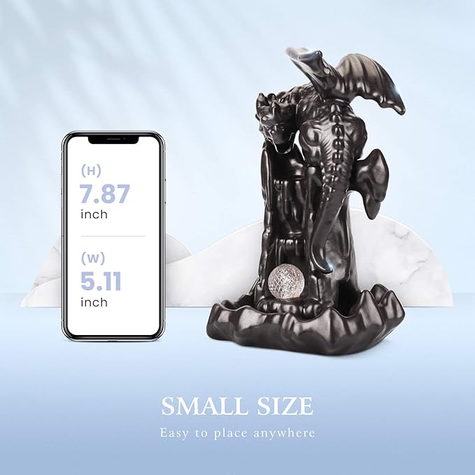 Ceramic Dragon Backflow Incense Holder - Waterfall Smoke Burner with 70 Cones + 50 Sticks, Mat & Tweezers, Unique Smoke Effect for Aromatherapy, Meditation & Home Decor (Brown) - Bloomnest