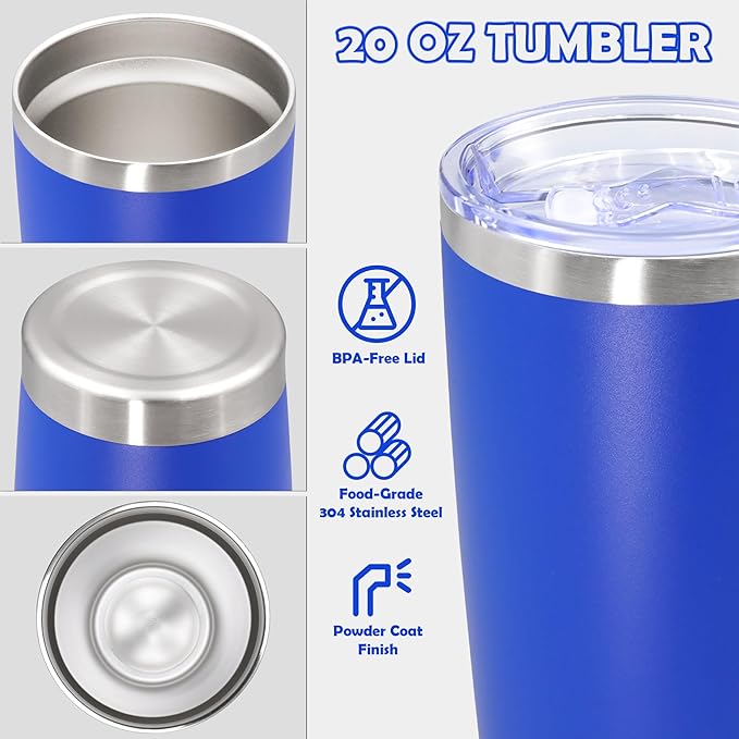 20oz Tumbler Bulk Stainless Steel Tumbler Cup with Lid Vacuum Insulated Double Wall Travel Mug, Durable Powder Coated Travel Coffee Tumbler Mug for Hot & Cold Drinks, Dark Blue,8 Pack