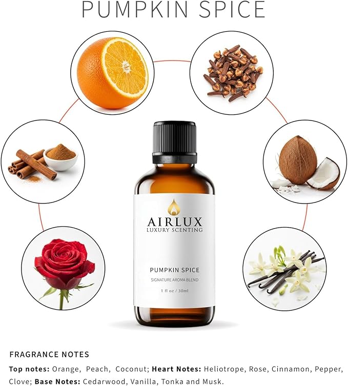Signature Aroma Oil No. 181 Pumpkin Pie – Aroma Oil for Cold Air & Waterless Diffusers and DIY Crafts – 30 mL, 1.0 fl oz Glass Bottle Airlux