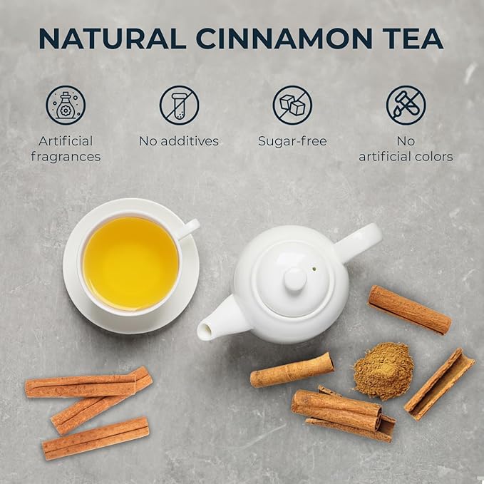 Cinnamon Tea Bags - 55 Count (+5 Tea Bags) Bamboo Tong Included - 5.11 oz, Re-Steep Warm & Spicy Heat Herbal Tea, Calm Stomach & Detox, Support Body, Strength and Health, Cinamon - Bloomnest