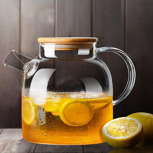Glass Tea Pot Kettles Stovetop Safe, 50.7oz/1500mL Heatproof Borosilicate Glass Teapot Water Pitcher With Bamboo Lid and Removable Filter Spout for Loose Leaf and Blooming Tea - Bloomnest
