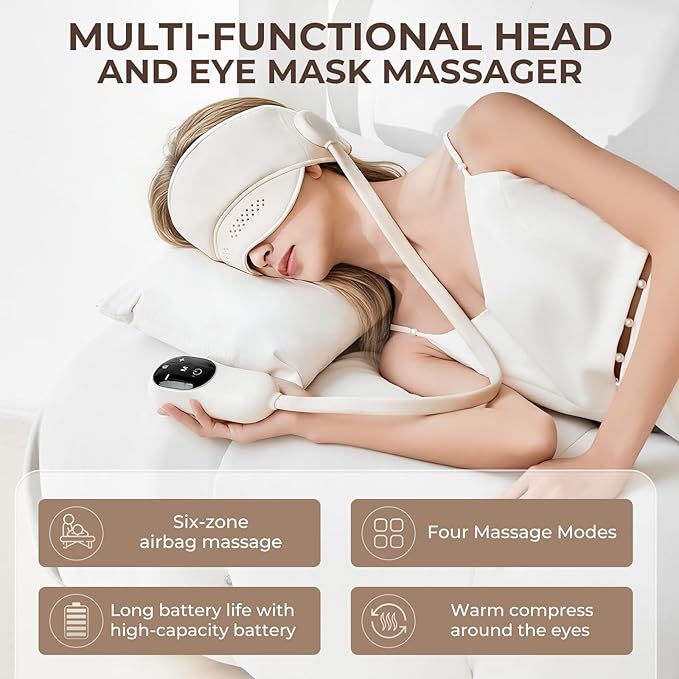 YETEE Head Massager with Heat,Head Massager for Headaches, Eye and Scalp Massager, Comfort Focused Massage Device, 3 Heat Levels, 4 Massage Modes, 6 Airbag Massage Zones Bloomnest