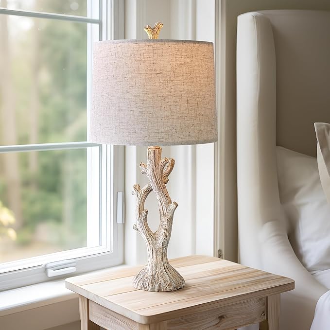 OYEARS Farmhouse Table Lamps Set of 2 for Living Room Bedroom Bedside Tree Lamp Nightstand End Table 25" Lamps Vintage Natural Style - Bloomnest