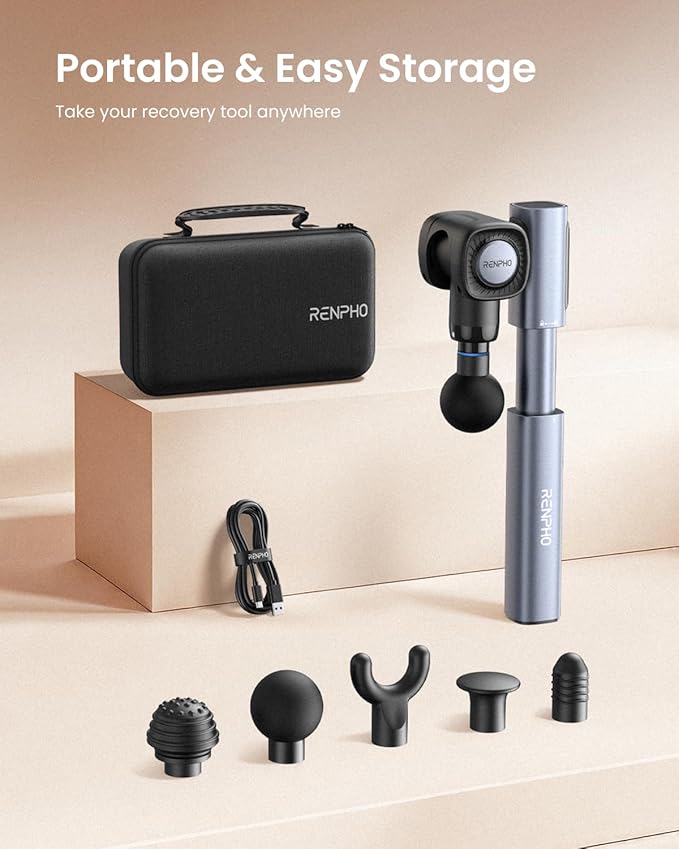 RENPHO Massage Gun with Adjustable Angles and Extension Handle, Handheld Percussion Muscle Massager Deep Tissue with Portable Carry Case for Men Women, Extend 2 - Bloomnest