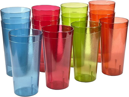 US Acrylic Café Plastic Reusable Tumblers (Set of 12) 32-ounce Iced-Tea Cups, Assorted | Value Set of Restaurant Style Drinking Glasses, Stackable, BPA-free, Made in the USA | Top-rack Dishwasher Safe - Bloomnest