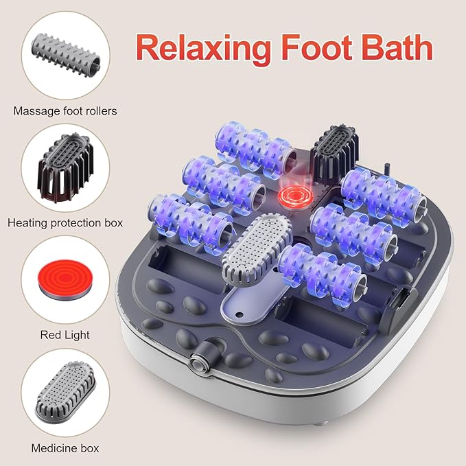 Collapsible Foot Spa Bath with Heat,Foot Massager with Two Side Supports,Leakage Protector,Temperature Control,Bubbles,Red Light,Timer, Feet Spa Tub,Feet Soaker,Gifts (White) - Bloomnest