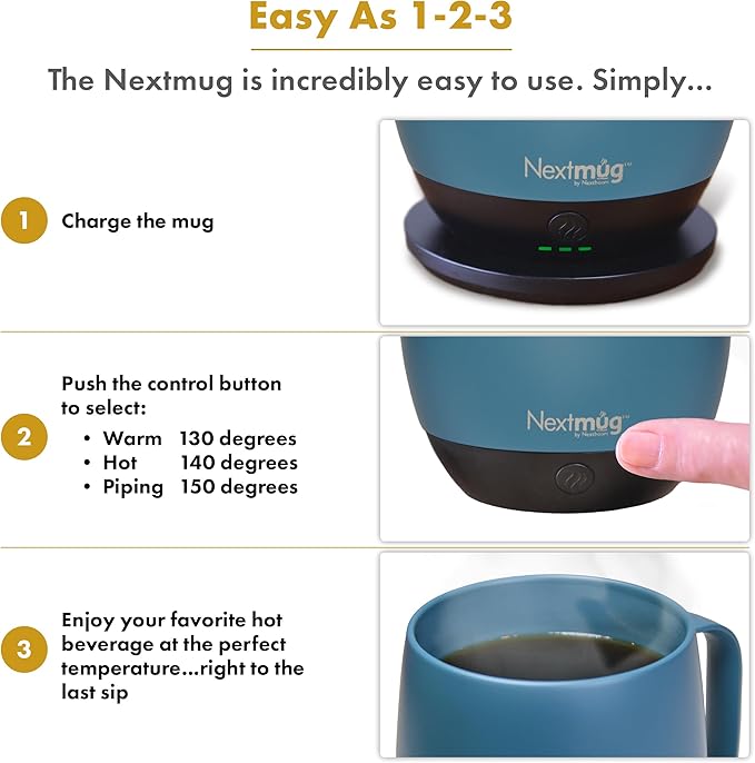Nextmug - Temperature-Controlled, Self-Heating Coffee Mug (Slate Blue - 14 oz.) - Bloomnest