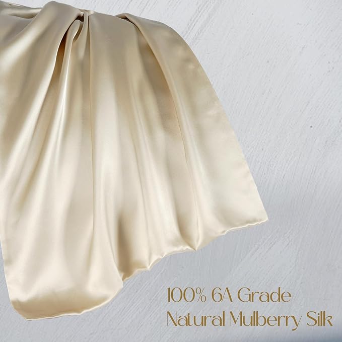 ZIMASILK 100% Pure Mulberry Silk Pillowcase 2 Pack, Soft and Smooth,Both Sides Premium Grade 6A Silk,600 Thread Count,with Hidden Zipper (Queen 20''x30'',Beige) - Bloomnest