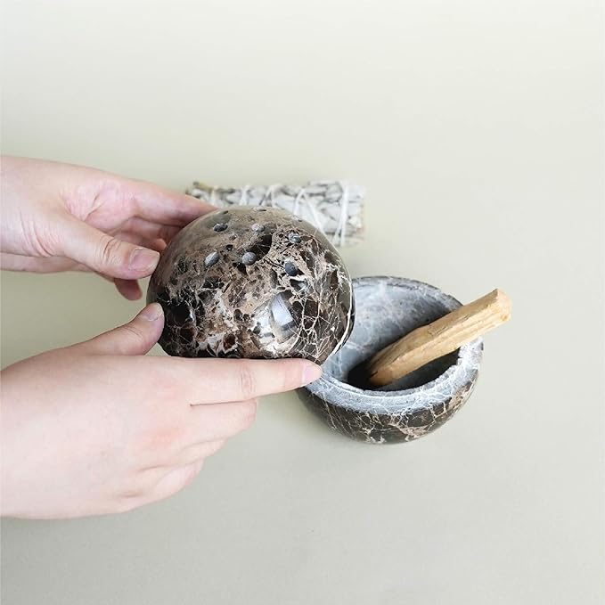 Marble Incense Burner, Handcrafted Stone Incense Holder for Various Incense Types, Durable and Elegant Design (Black-Marble) - Bloomnest