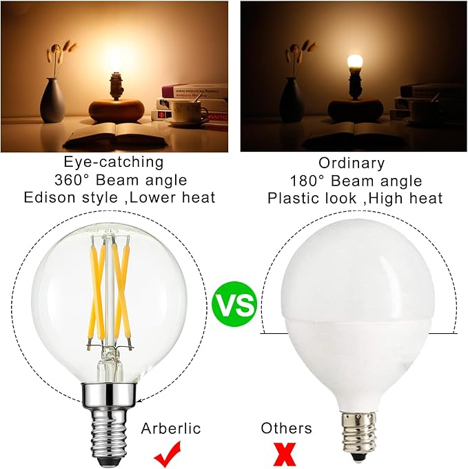 Arberlic G16.5 Light Bulb,4W E12 LED Bulb dimmable Equivalent E12 Candelabra Bulb 40 Watt,Warm White 2700K,400lm,CRI85+,AC120V,Edison Style,Clear Glass,ETL Listed,Pack of 6 - Bloomnest