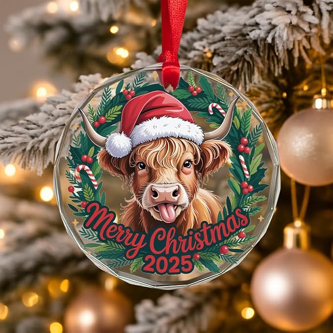 Highland Cow Glass Ornament – Handcrafted Hanging Decoration, Elegant Keepsake with Unique Highland Cow Design, for Home, Holiday Tree, or Special Occasion - Bloomnest