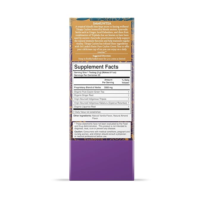 Térapy Ceylon ImmunTea Ayurvedic Tea | All Natural Herbal Ingredients | 20 Count Individually Wrapped Tea bags | Helps boost your immunity naturally - Bloomnest