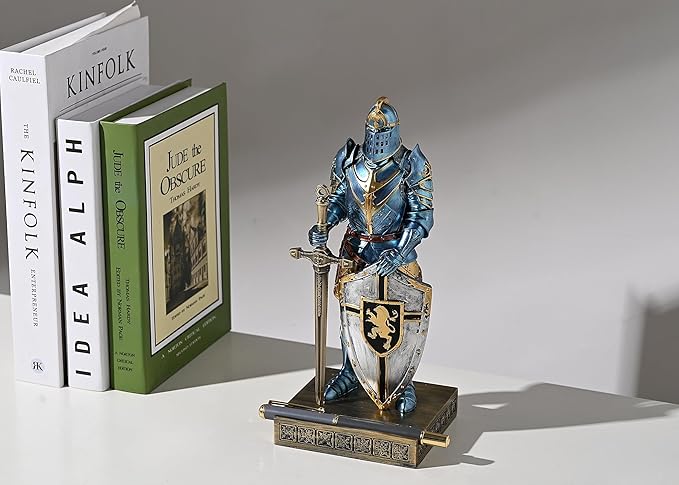 King's Guard Ornament Knight Statue for Desk, Desktop Accessories Pen Holder Pen Stand Paperweight for Office and Home (Blue)