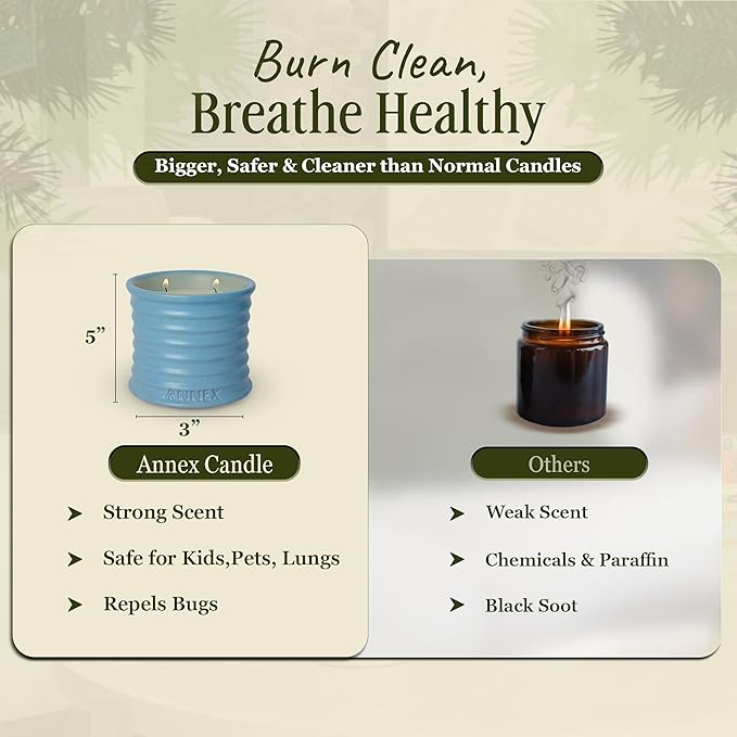 Scented Luxury Candles in Handmade Ceramic Jars, Soy Wax | Day On The Sea – Cypress & Cedar, Large Candle | Non Toxic, 2 Wicks, Reusable Big Blue Jar | Natural Spring Aromatherapy for Women & Men - Bloomnest