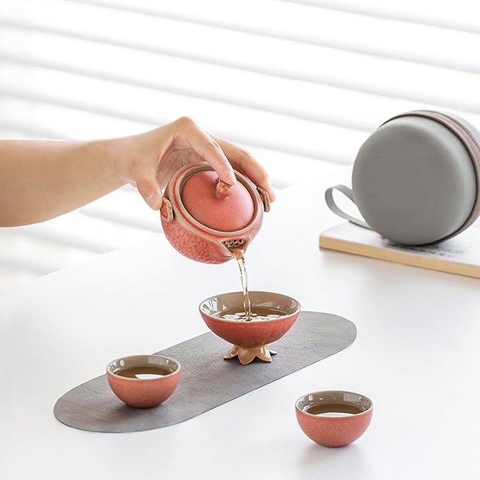 Pomegranate Shape Travel Teapot, Portable Ceramic Tea Set, 1 Pot 3 Mini Cups, Tea Set for One to Three, Tea Gift for Tea Lovers - Bloomnest