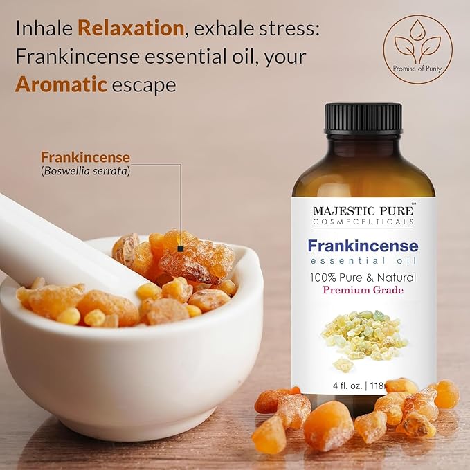Majestic Pure Essential Oil with Glass Dropper - 100% Pure and Natural - Essential Oils for Diffuser, Aromatherapy, Soap and Candle Making, Frankincense Essential Oil, Frankincense Oil, 4FlOz Pack of2 - Bloomnest