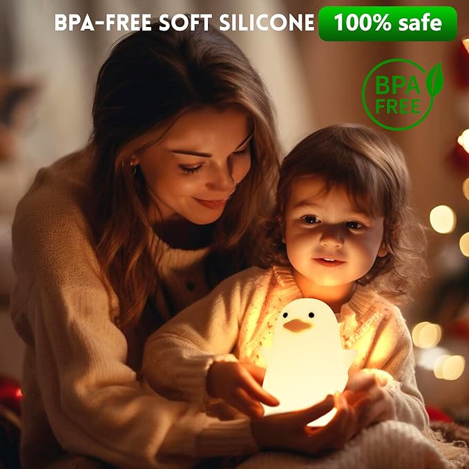 Cute Duck Lamp, Animal Nursery Silicone Night Light with Portable USB Rechargeable Timer Dimmable, Perfect for Home Bedroom Living Room, Holiday Birthday Xmas Easter Decor Gifts to Kids Baby - Bloomnest