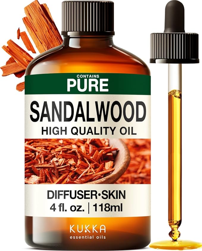 KUKKA Sandalwood Essential Oils - 4 Fl Oz - for Hair, Skin, Diffuser, Aromatherapy & DIY Soap Making Scent - Bloomnest
