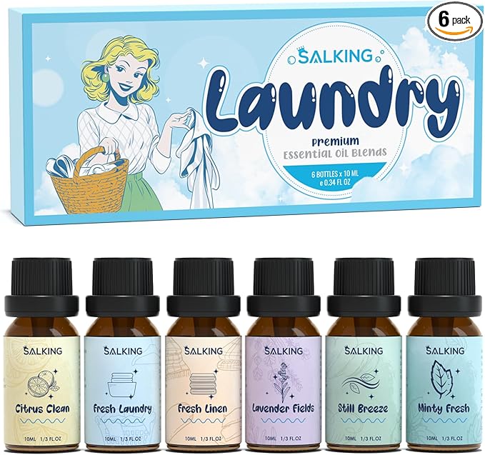 SALKING Laundry Collection Essential Oils Set, Pure Essential Oil for Diffuser, Clean Aromatherapy Fragrance Oil Gift Set, Use with Wool Dryer Balls, Citrus Clean, Lavender Fields, Still Breeze - Bloomnest
