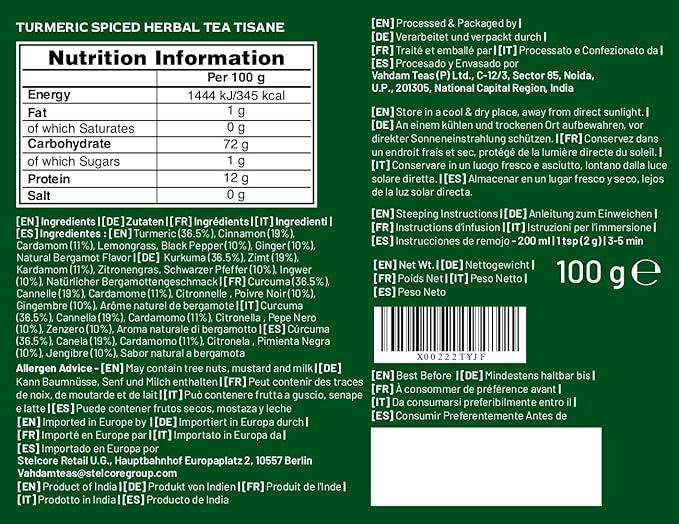 VAHDAM, Turmeric Spice Herbal Tea (50+ Cups, 3.5 oz) Caffeine Free, Non GMO, Gluten Free | 100% Pure Herbal Tisane - Savory & Spicy | Whole Loose-Leaf, Vacuum Sealed for Freshness - Bloomnest