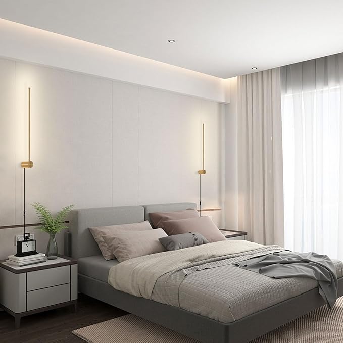 dimmable Modern Plug in Wall Sconce Set of 2, 23.6" Gold Brushed Wall Lights, Indoor Wall lamp Background Lighting with Memory Function, Applicable to Living Room and Bedroom 3000K 4000K 6000K - Bloomnest