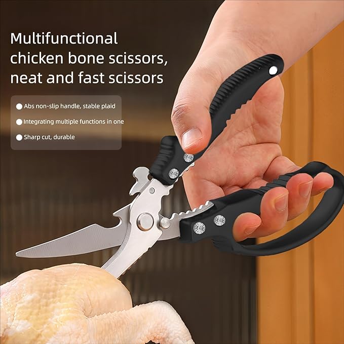 Kitchen Scissors Stainless Steel Shear, Safety Lock, Sharp Heavy Duty Poultry Shears for Food, Chicken Bones, Turkey, Dishwasher Safe, 9.33 Inch, Black - Bloomnest