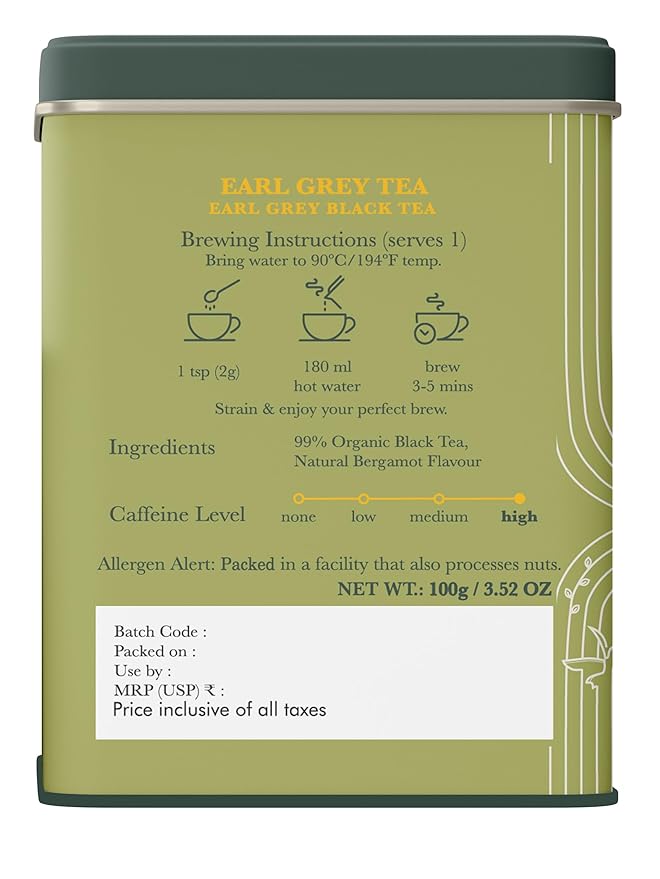 Luxmi Estates Garo Hills Earl Grey Tea 100gm Tin | Certified Organic Black Tea - Bloomnest
