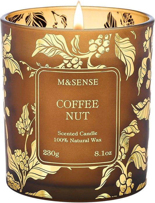 M&SENSE Coffee Candles,CoffeeNut Naturally Scented Candles,Vegan Soy,8.1oz 42-Hour Long Burning Time,Relax Home Fragrance Calm for Office Home Bathtub,Fall Winter Thanksgiving Christmas Gifts - Bloomnest