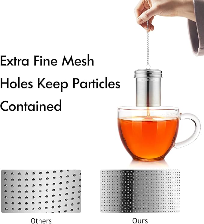 House Again Large Tea Infuser, Extra Fine Mesh Tea Strainers for Loose Tea, 18/8 Stainless Steel Tea Strainer with Extended Chain Hook, Tea Steeper for Brew Tea, Spices & Seasonings, for Multi Cups - Bloomnest