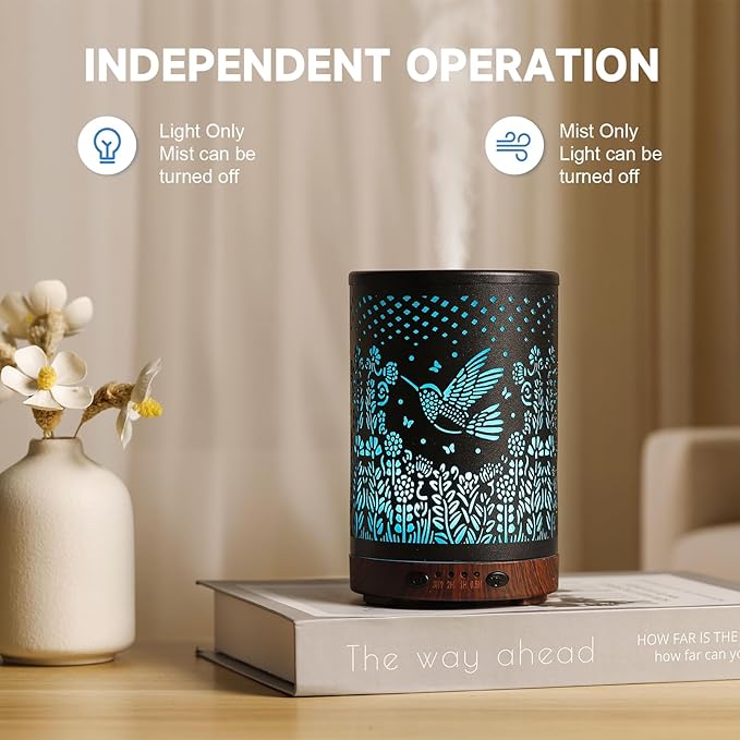 Essential Oil Diffuser 120ML Metal Aromatherapy Diffuser with Timer, Cool Mist Humidifier with Auto Shut-Off & 7 Color Lights for Home Office Spa (Bird) - Bloomnest