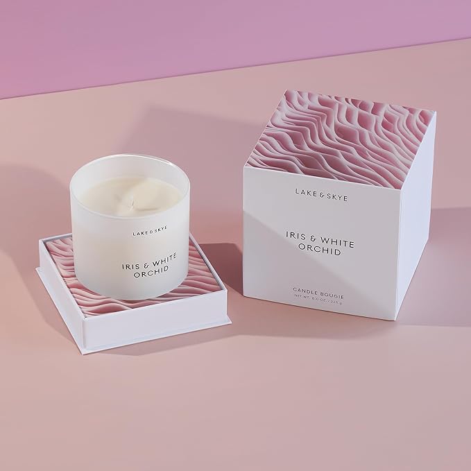 Lake & Skye Iris & White Orchid Candle (8 oz) 50 Hours of Burn Time, 100% Soy Wax, Vegan - Bloomnest
