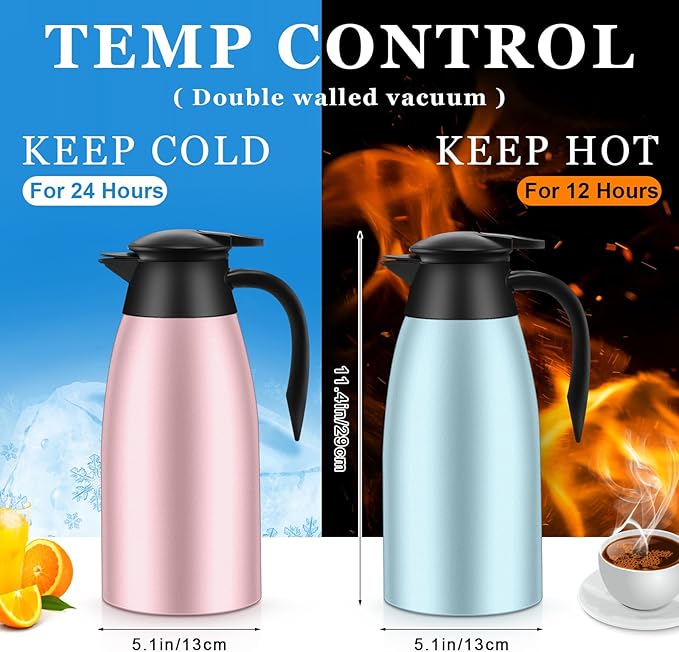 Norme 2 Pcs Thermal Coffee Carafe Insulated Stainless Steel Coffee Carafe for Hot Liquid Vacuum Thermal Pot Creamer Pitcher Dispenser with Brushes Keeping Hot Water Milk(Pink, Blue) - Bloomnest